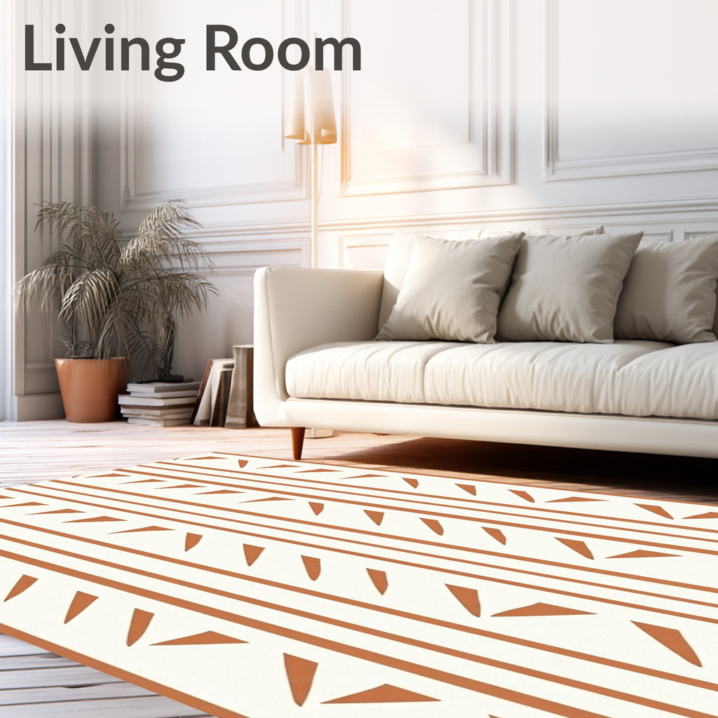 Terracotta Stripe Geometric Pattern Rug