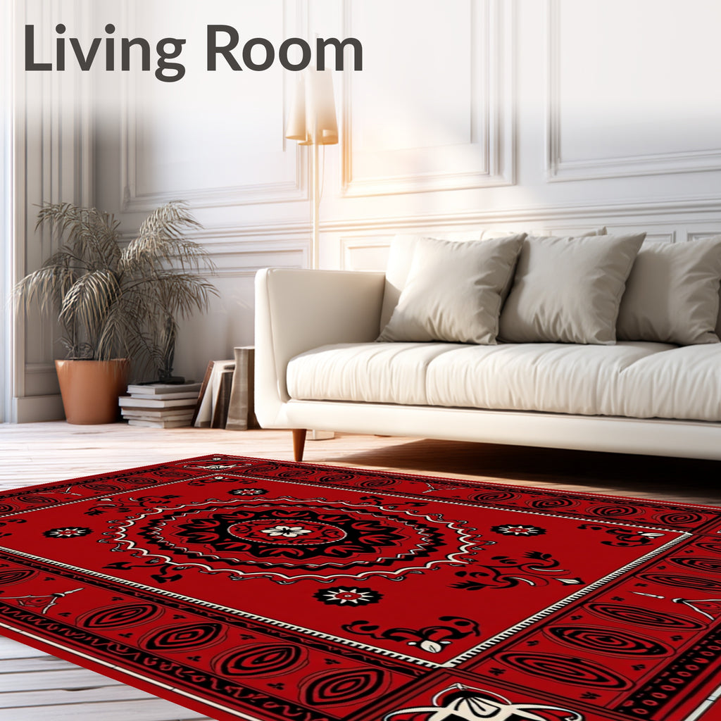Red Geometric Mandala Border Rug