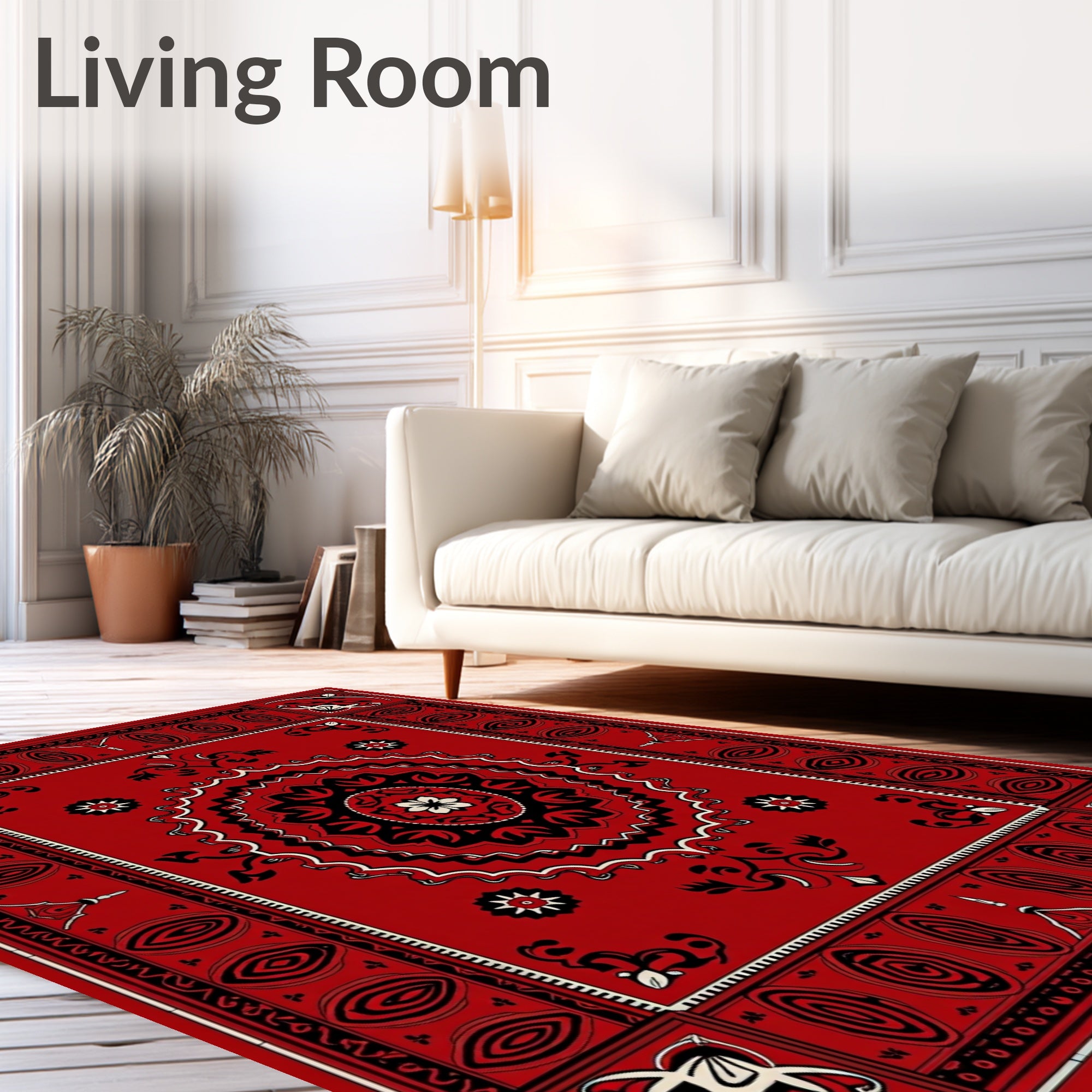 Red Geometric Mandala Border Rug