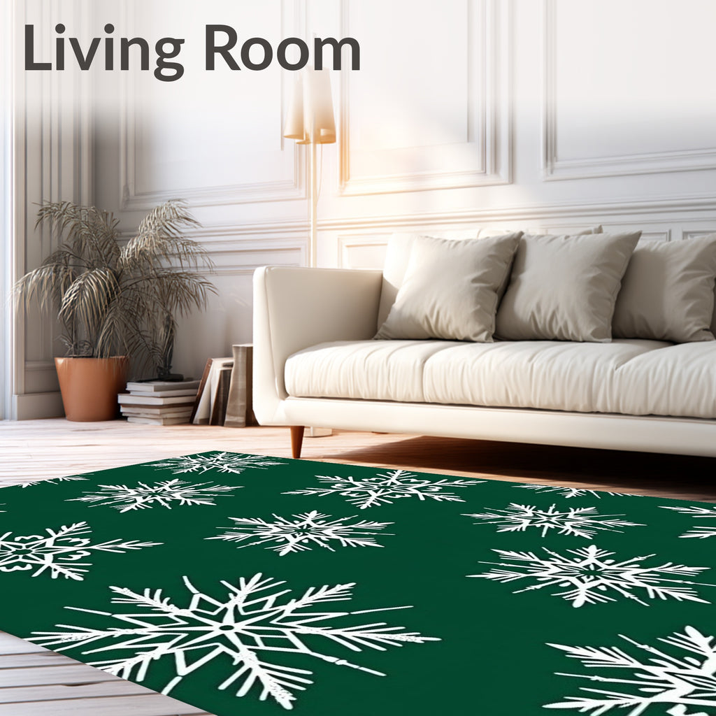 White Snowflake Pattern On Green Rug