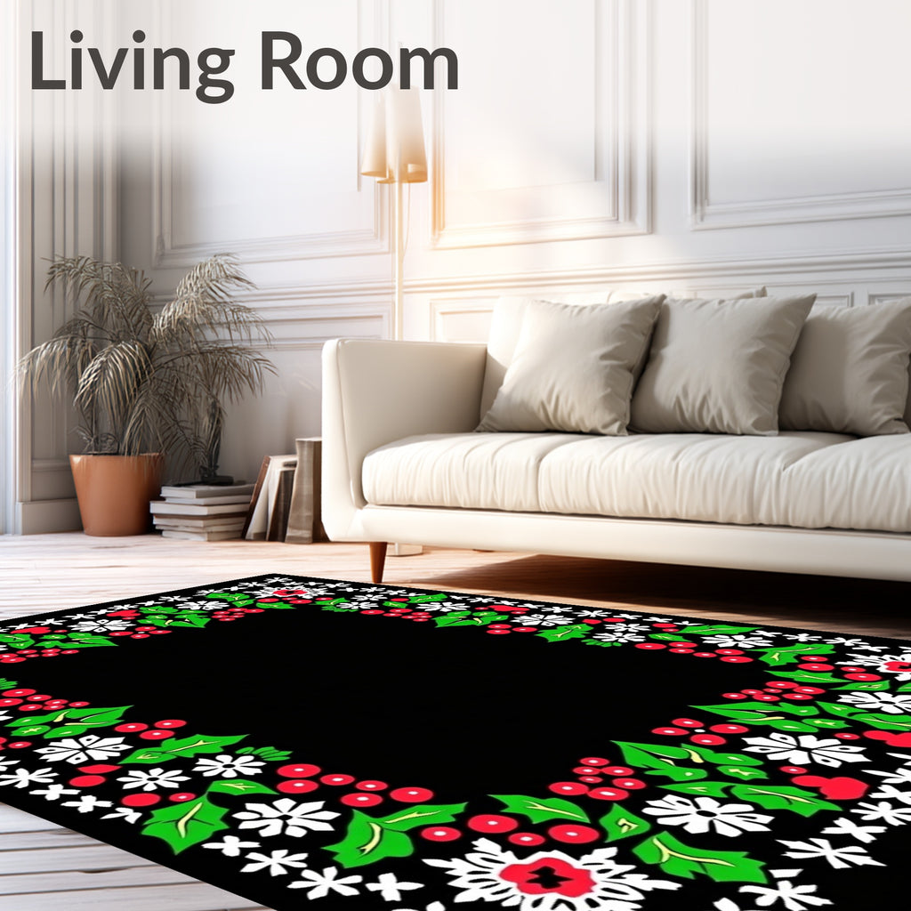 Red Green White Floral Holly Border Rug