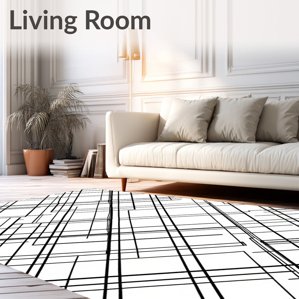 Black White Linear Geometric Design Rug