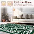 Dark Green White Classic Scroll Pattern Rug