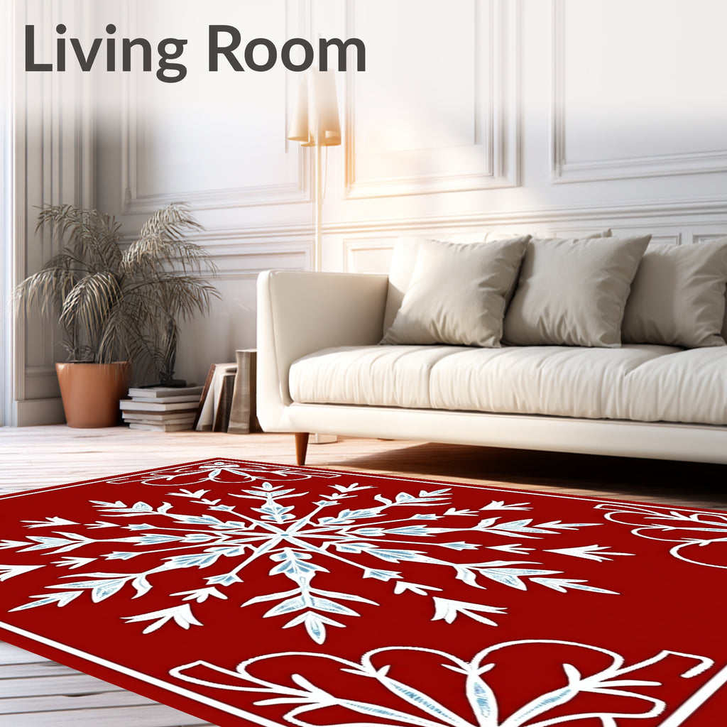 Winter Snowflake Red Pattern Rug