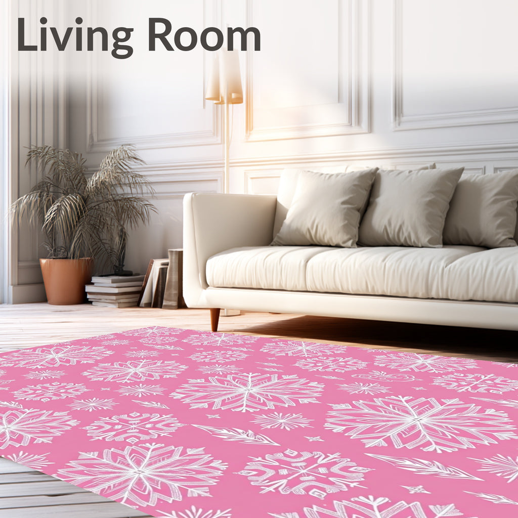 Pink Snowflake Mandala Design Rug
