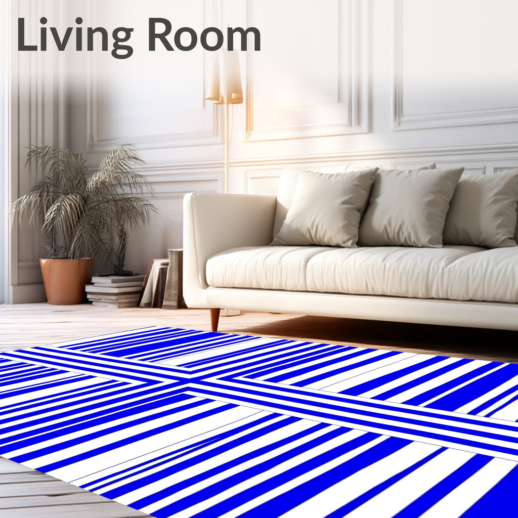 Bold Blue And White Stripe Design Rug