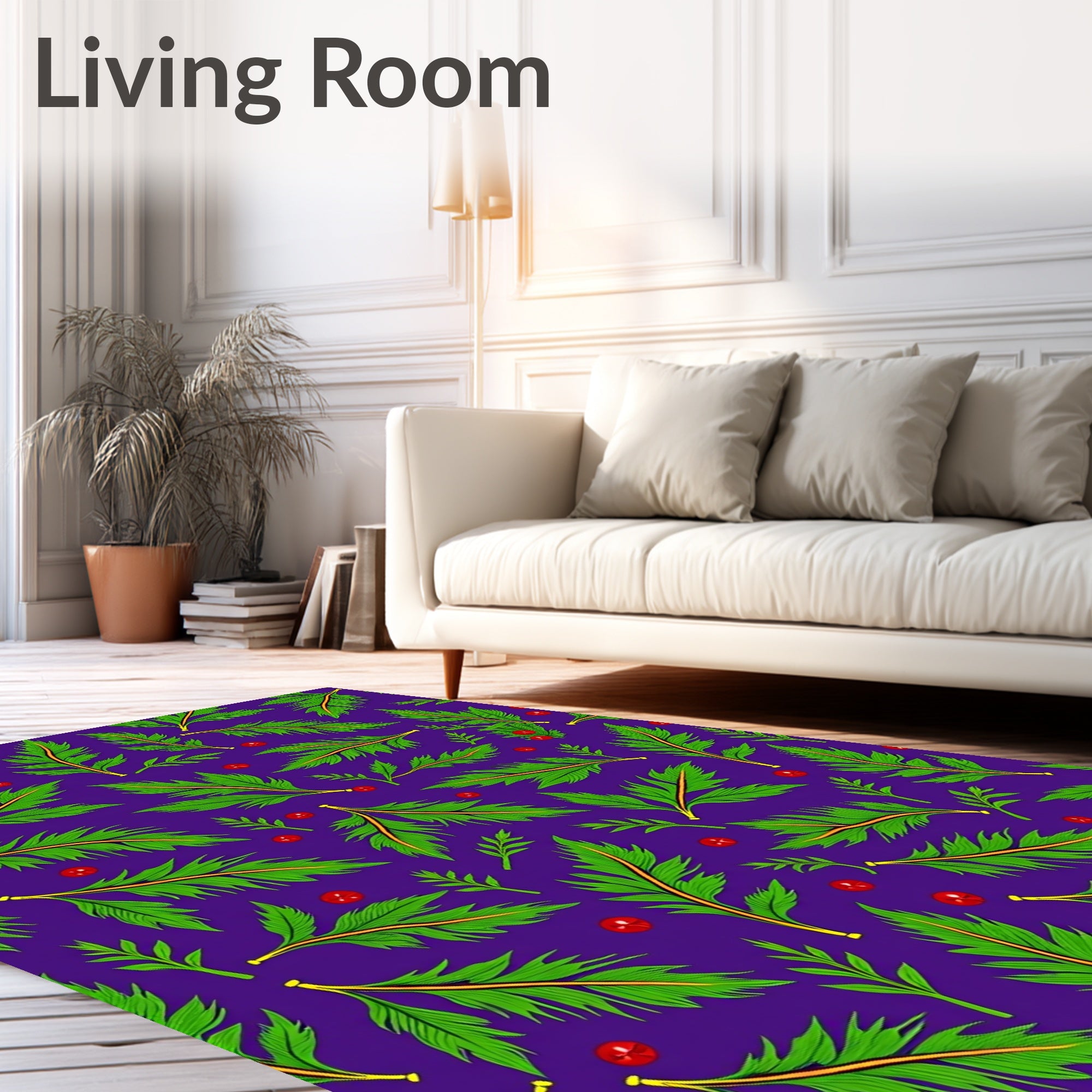 Foliage Print With Red Berries Rug
