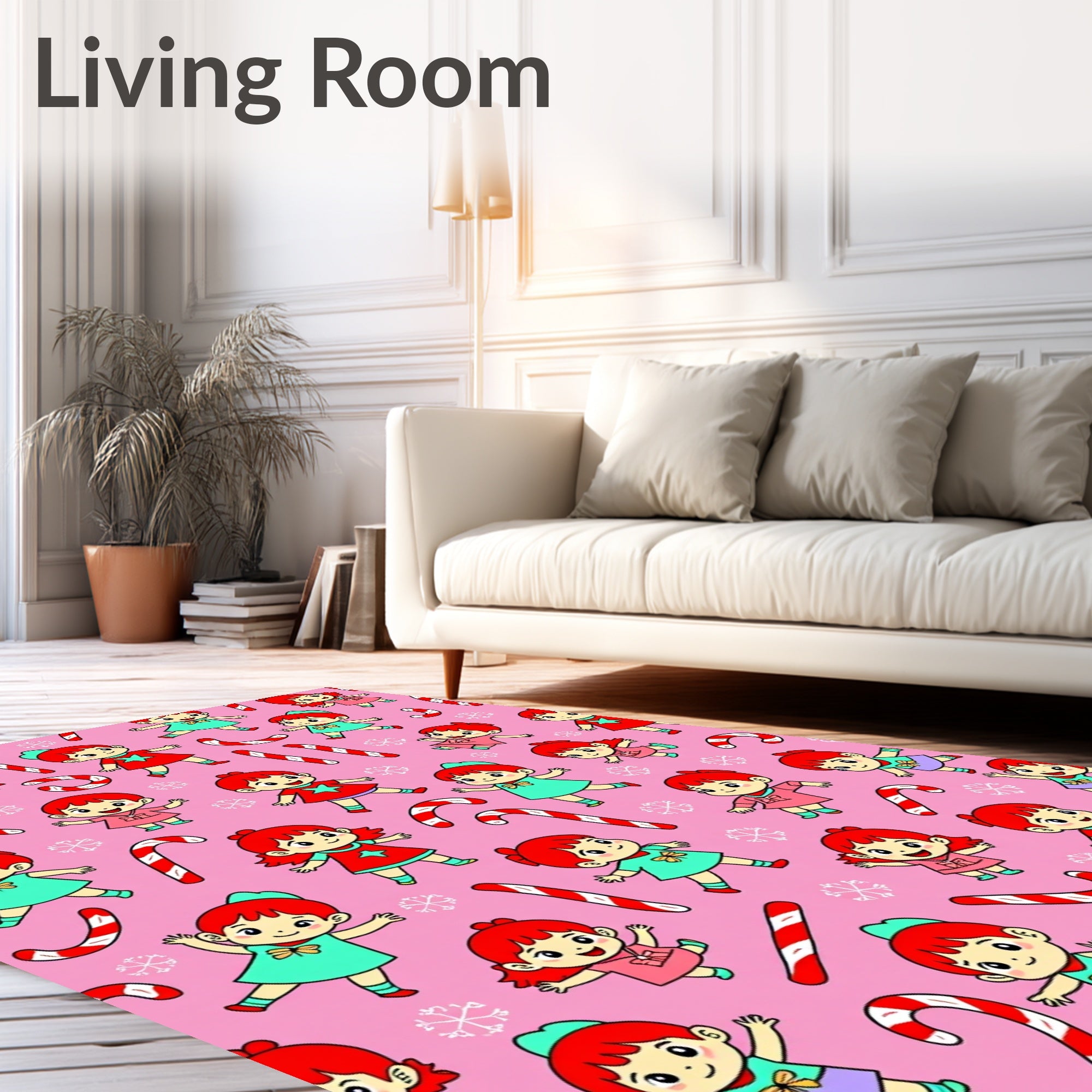 Playful Cartoon Kids Candy Cane Whimsy Rug
