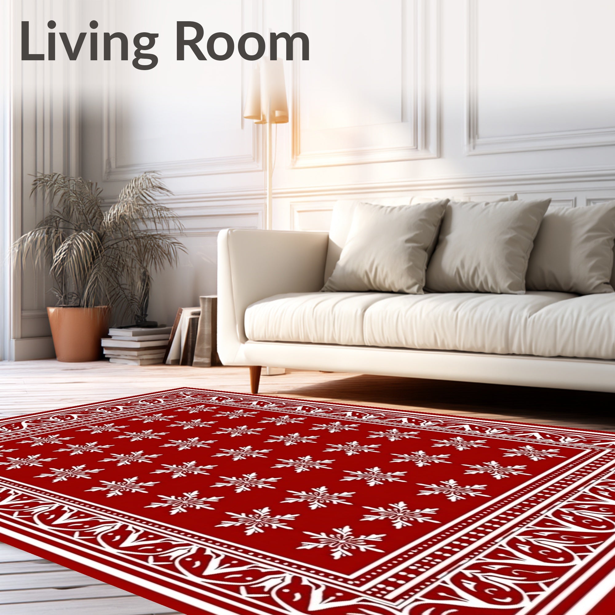 Red White Snowflake Bold Pattern Rug