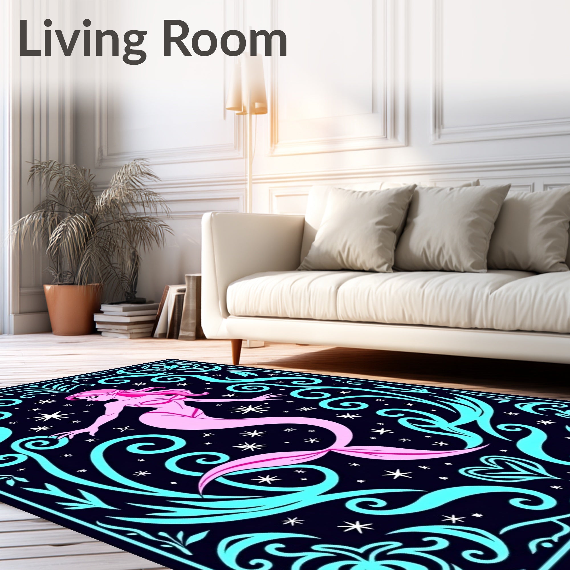 Mermaid Whimsy Floral Scroll Rug