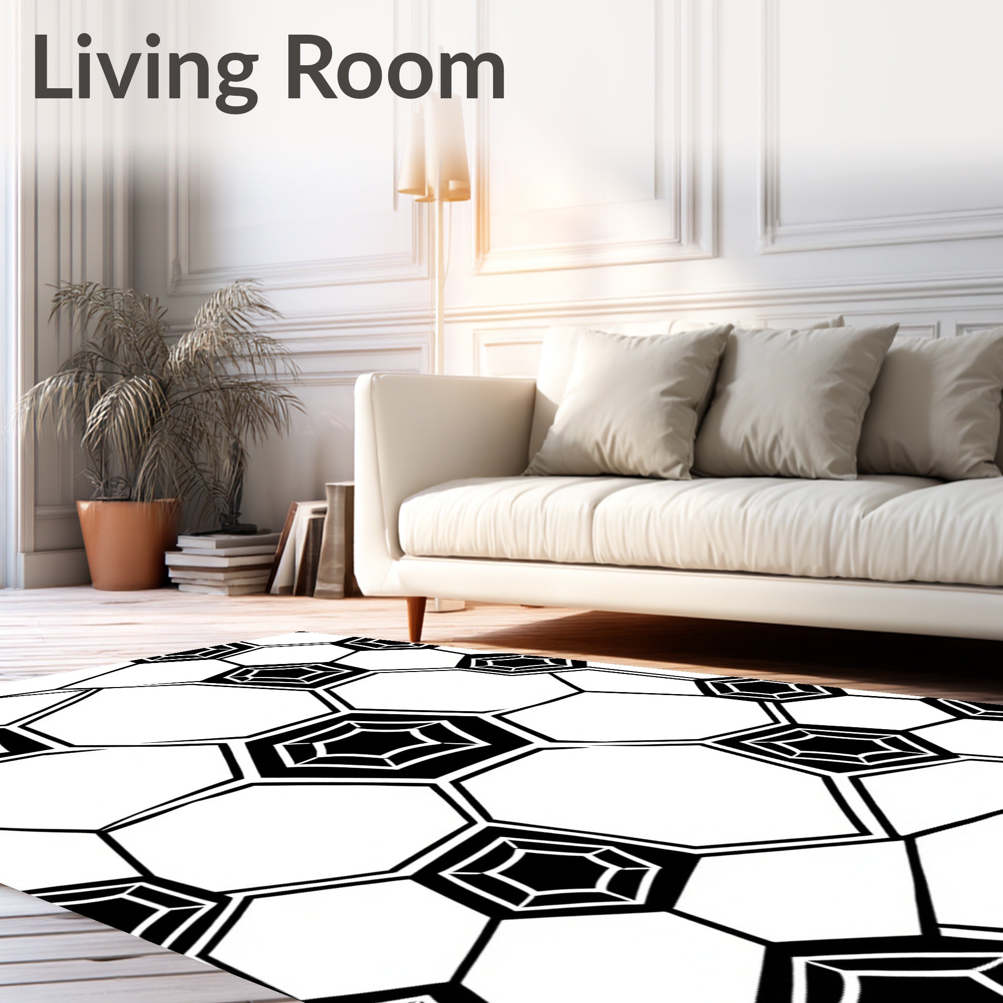 Black White Geometric Shape Pattern Rug