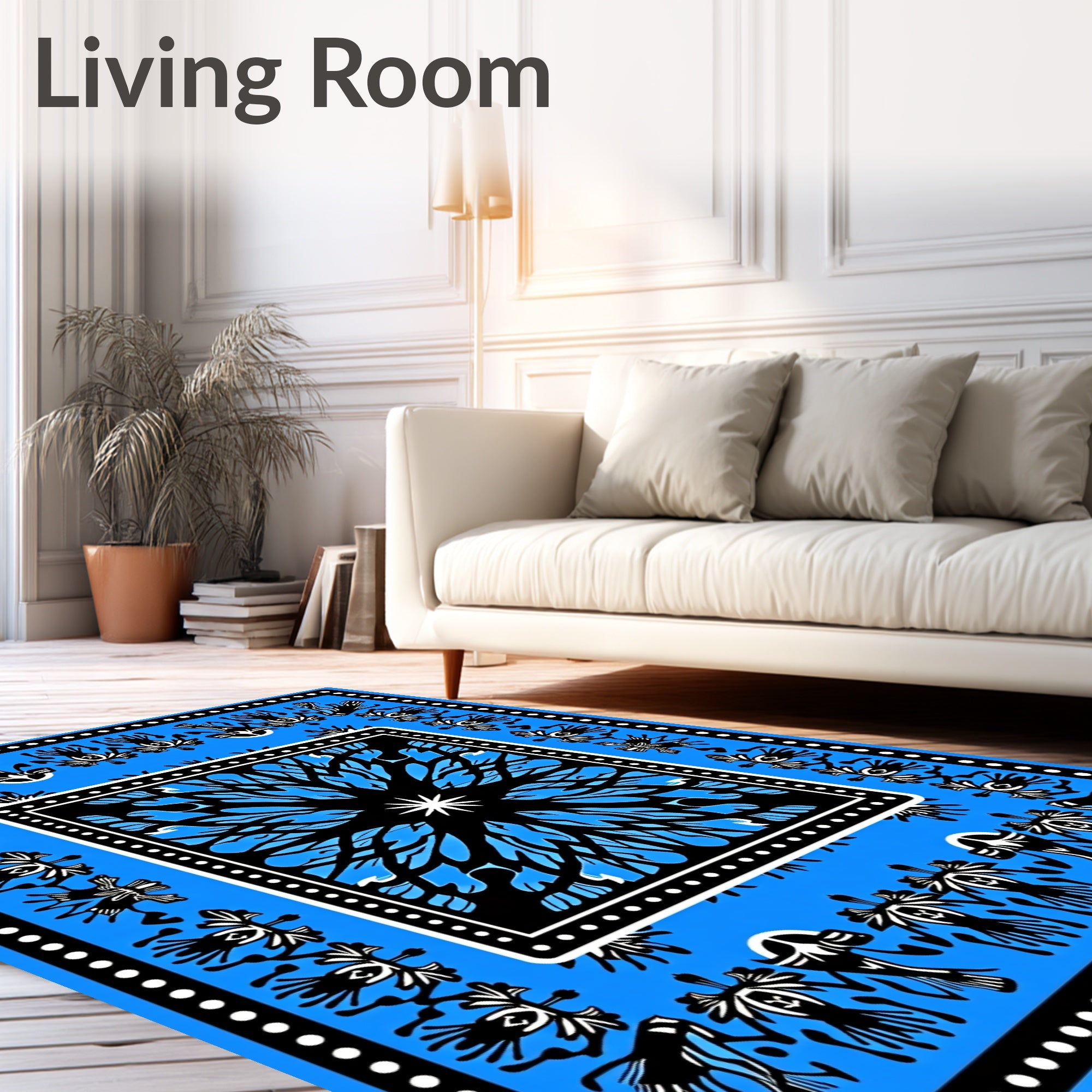 Stylized Floral Starburst With Border Design Rug