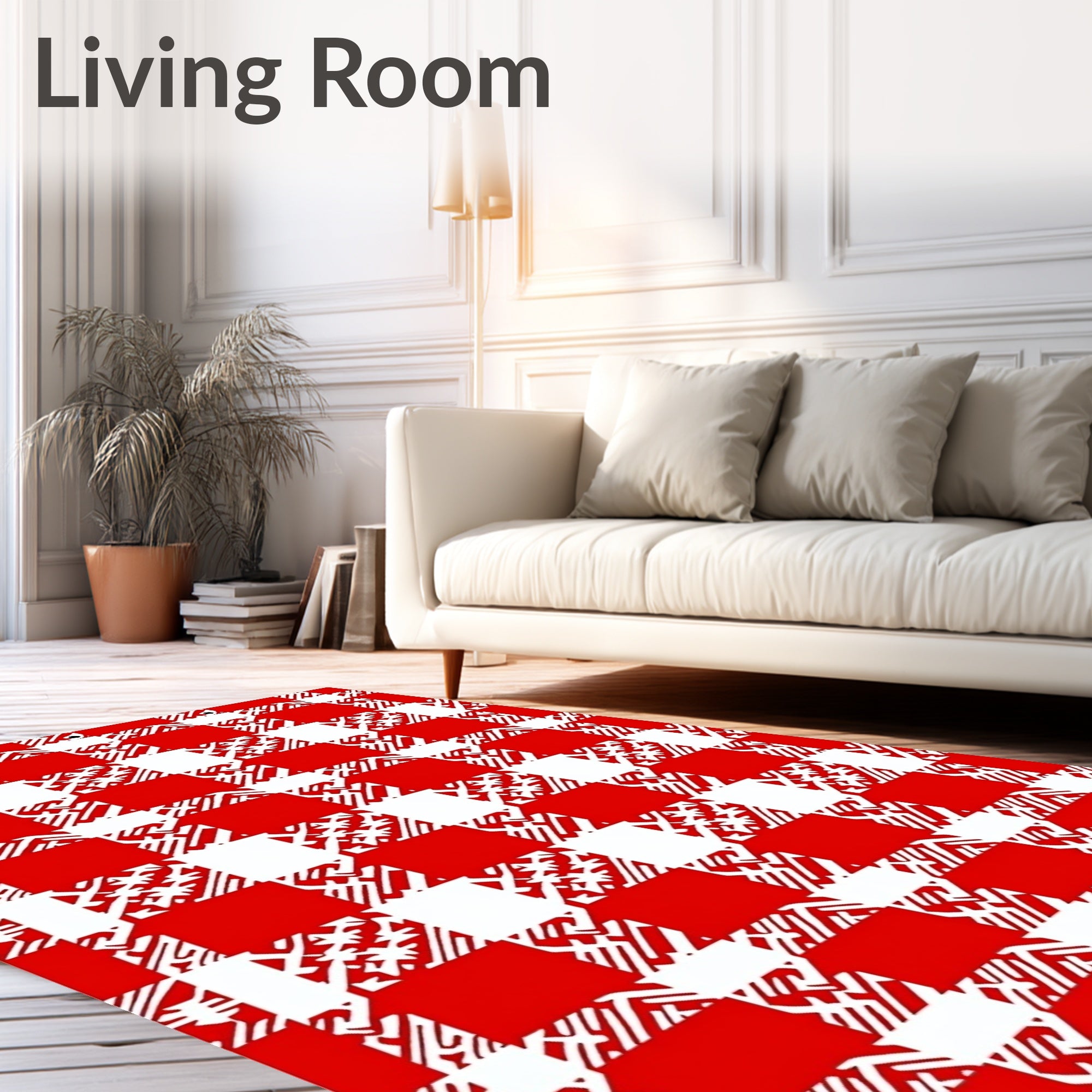 Red White Bold Checkered Pattern Rug