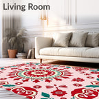Red Green Floral Mandala Rug