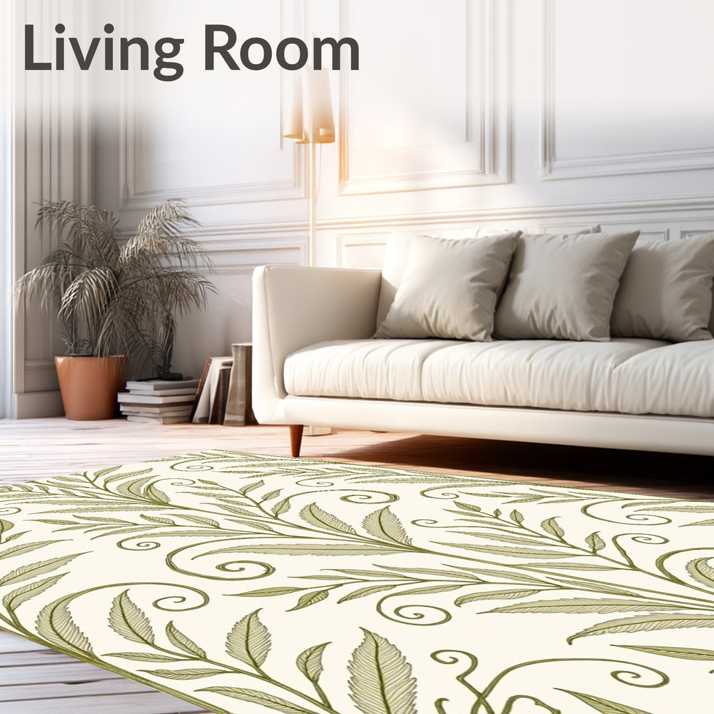 Elegant Olive Botanical Vine Pattern Rug