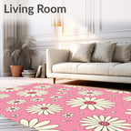 Pink Daisy Patterned Floral Rug