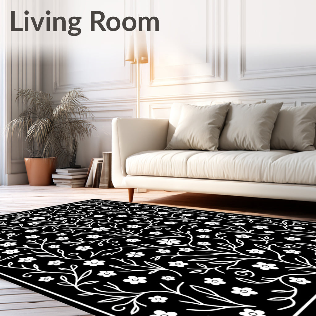 Elegant White Floral Branch Pattern Rug