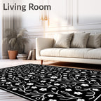 Elegant White Floral Branch Pattern Rug
