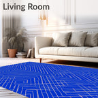 Blue White Geometric Line Art Design Rug