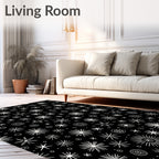 Drawn Starburst Pattern Black White Rug