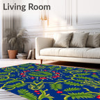 Rich Blue Floral Vine Garden Rug