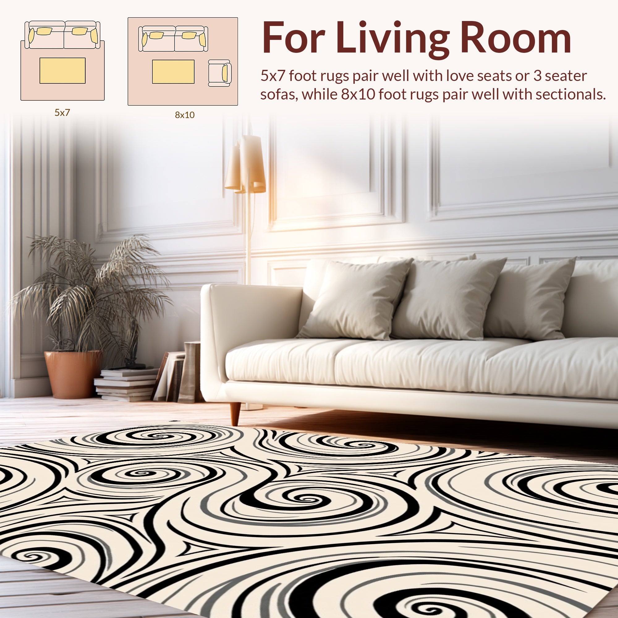 Swirling Monochrome Abstract Pattern Rug