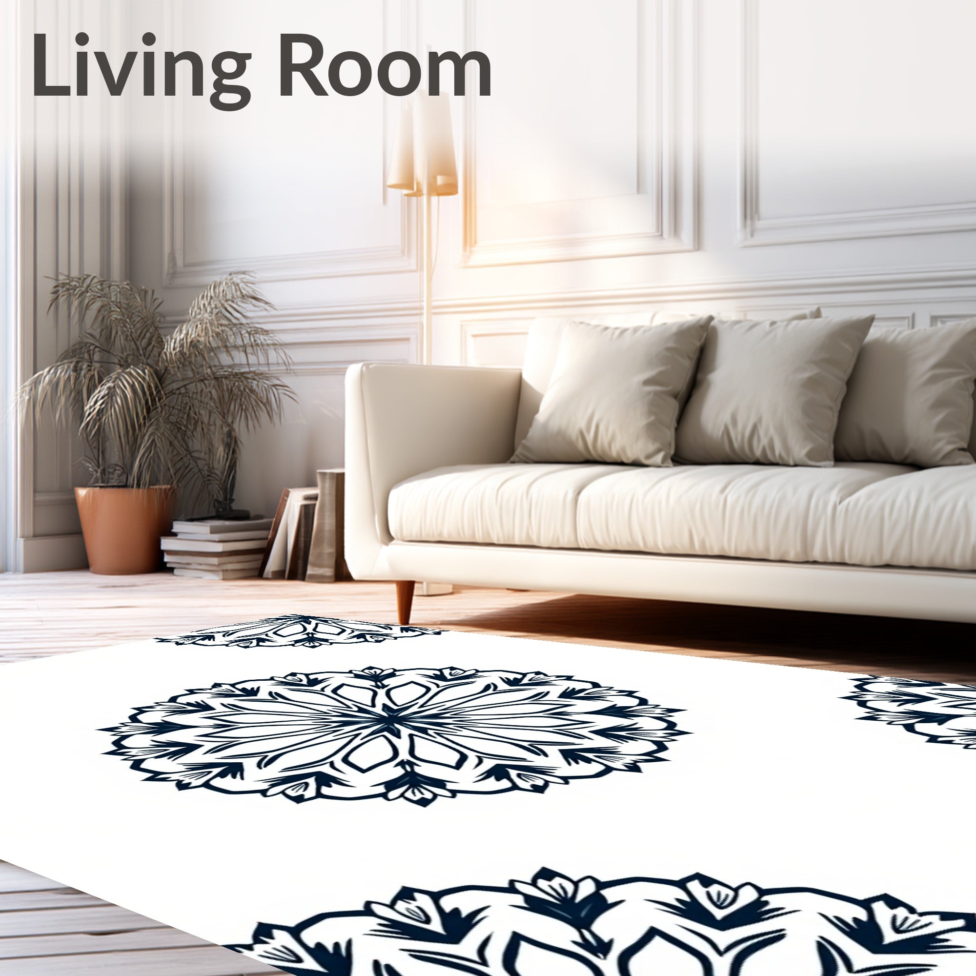 Navy Blue Floral Mandala Elements Rug
