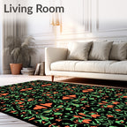 Coral Green Floral Arabesque Repeat Rug