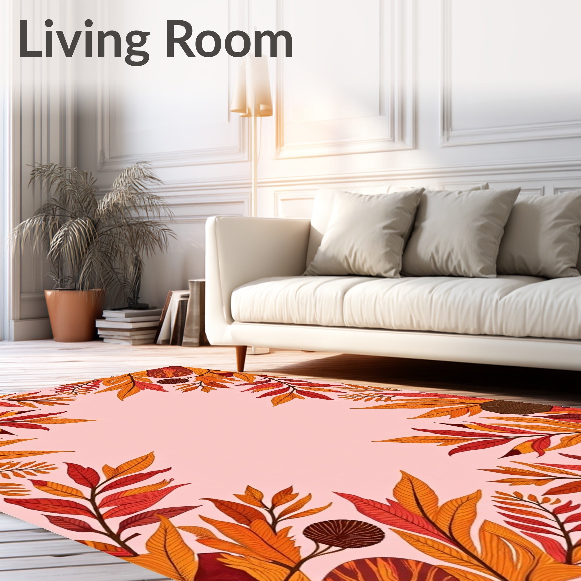 Autumn Leaves Floral Border Design Rug