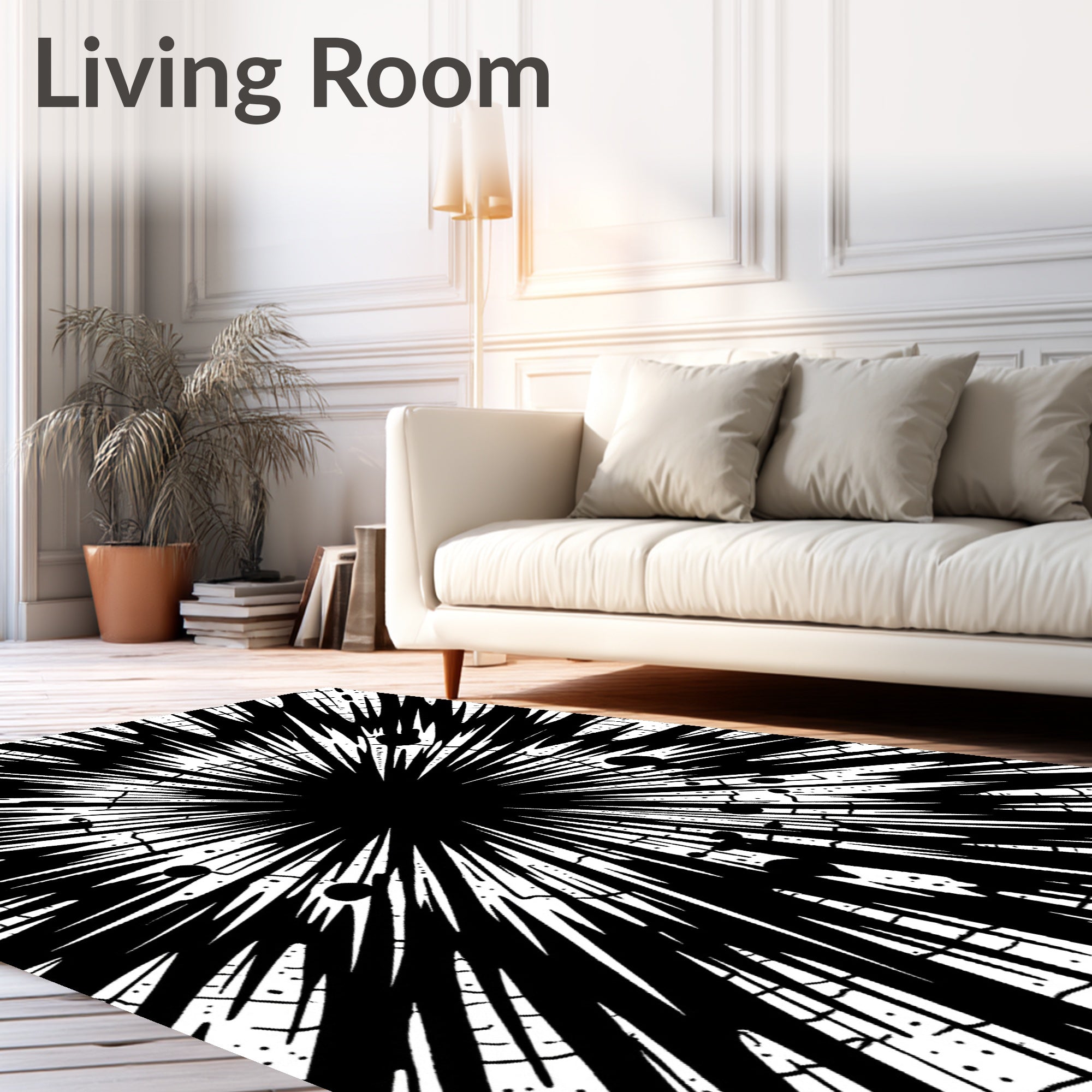 Dynamic Black White Burst Rug