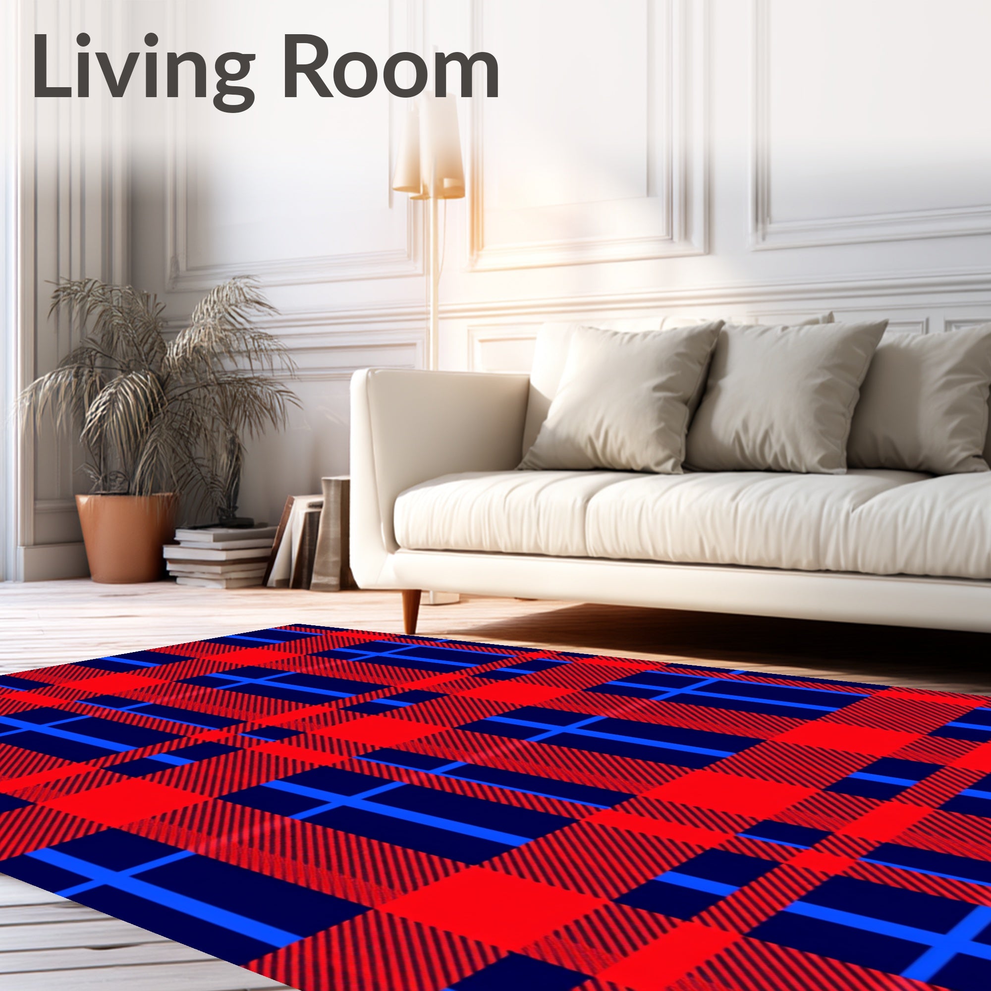 Classic Red Blue Plaid Pattern Rug