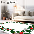 Green Holly Berry Festive Pattern Rug
