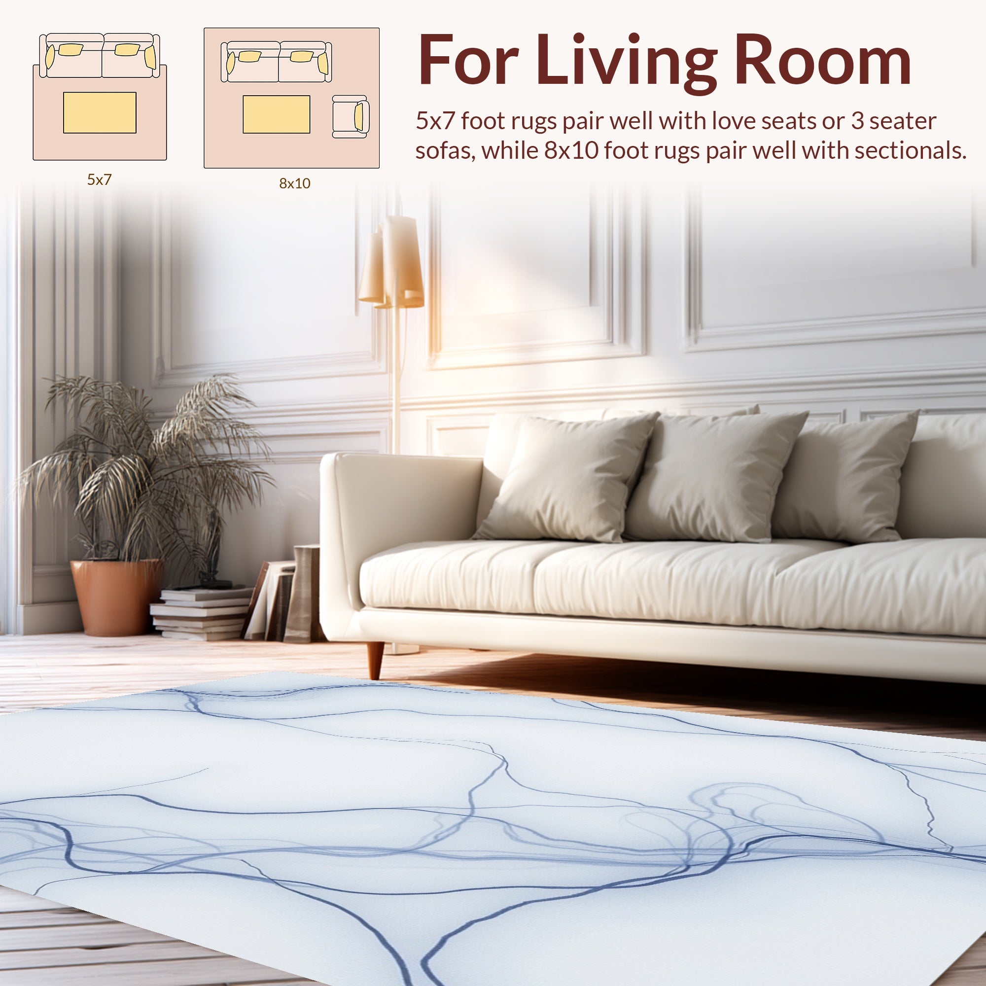 Subtle Blue Abstract Organic Lines Rug