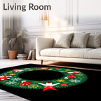 Whimsical Elves Snowflake Green Wreath Rug