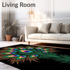 Vibrant Peacock Feather Floral Design Rug