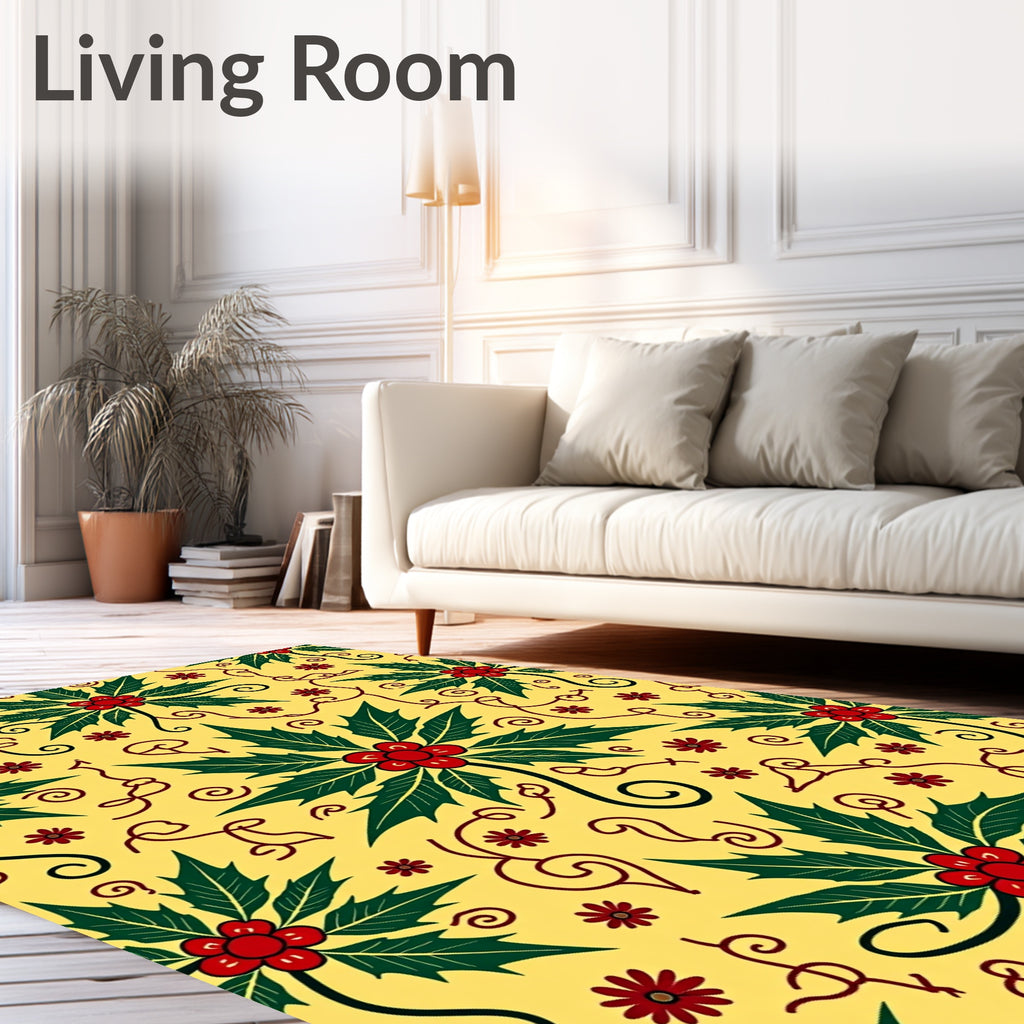 Festive Holly Swirl Pattern Rug