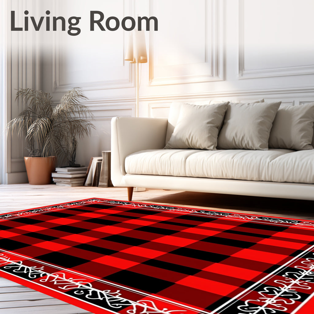 Red Black Buffalo Check Border Design Rug