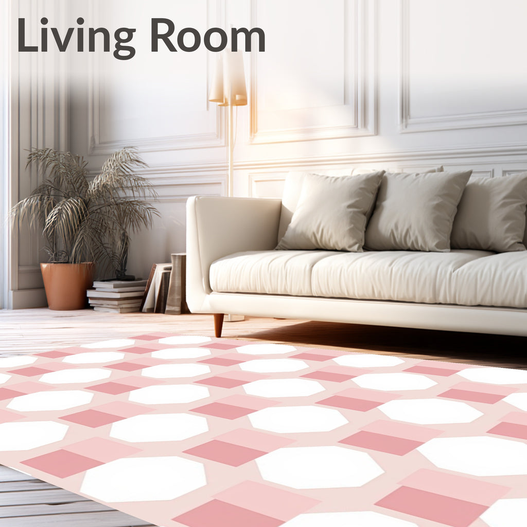 Soft Pink Geometric Octagon Pattern Rug
