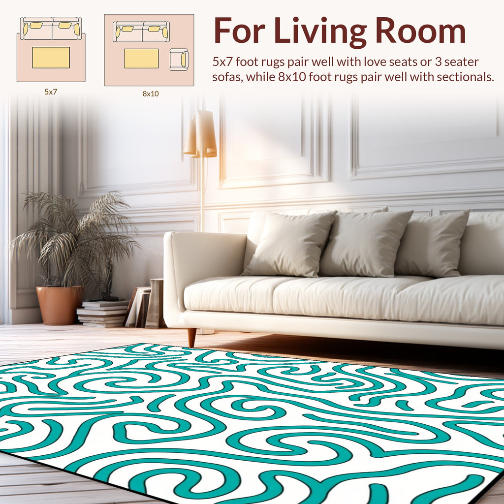 Teal Swirl Abstract Pattern Rug