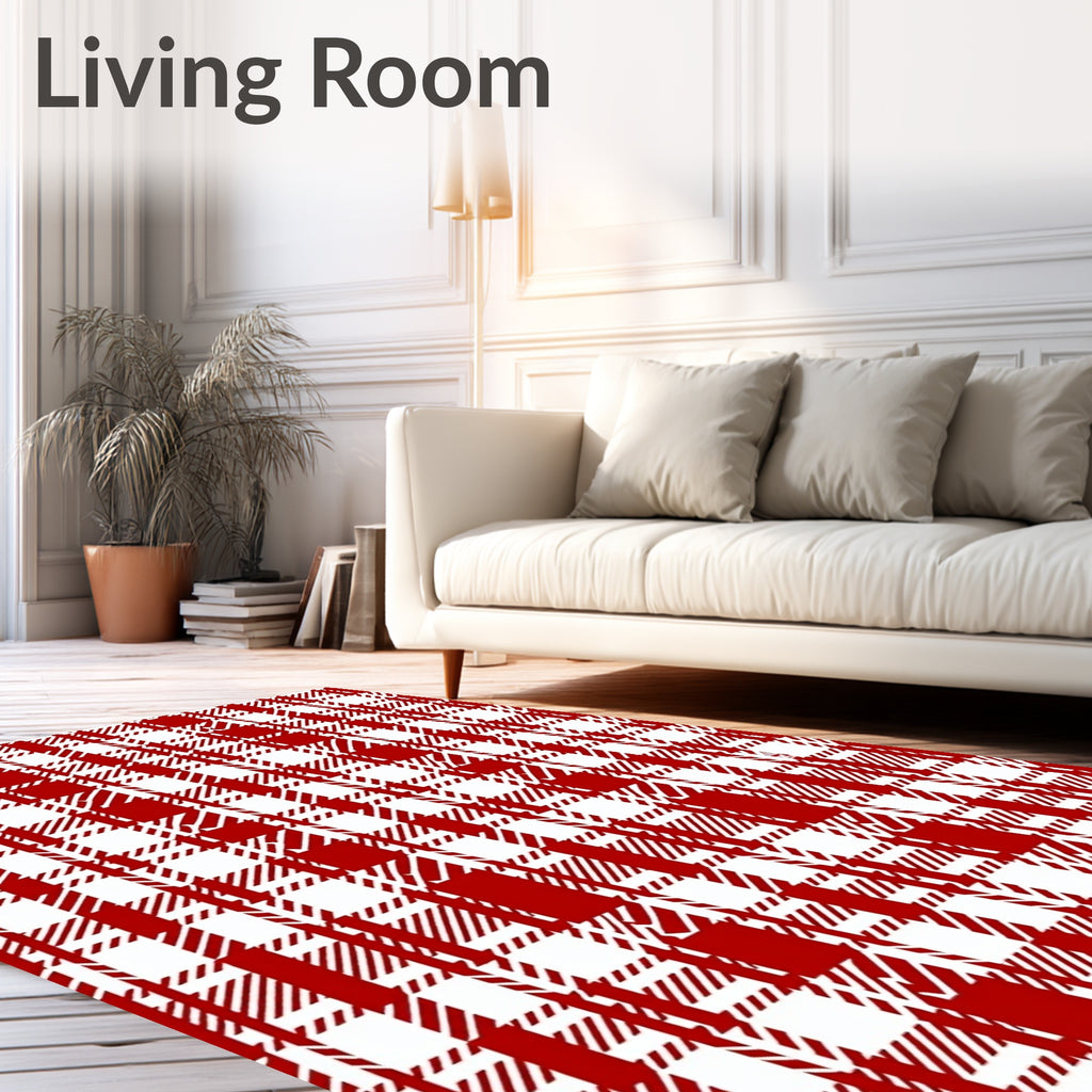 Classic Red White Plaid Pattern Rug