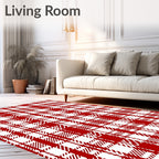 Classic Red White Plaid Pattern Rug