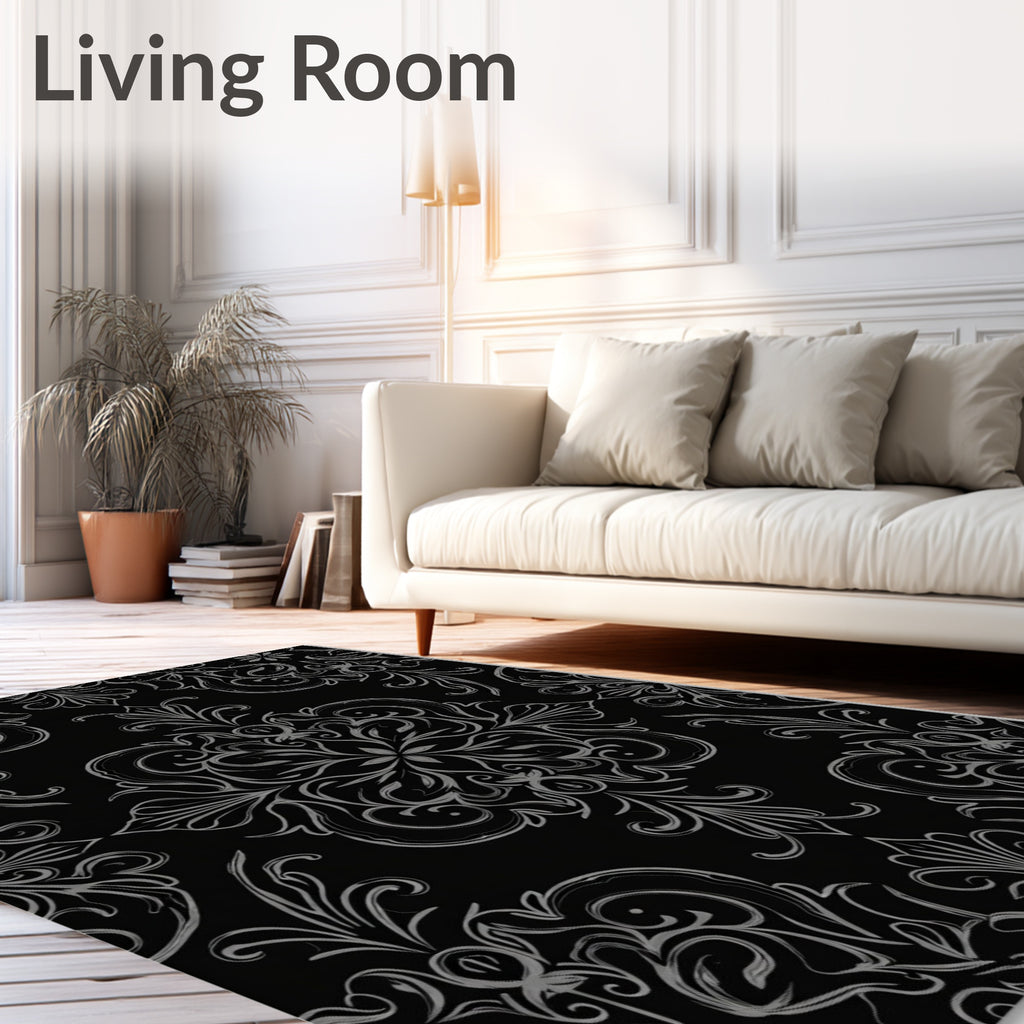 Ornate Gray Floral Damask Pattern Rug
