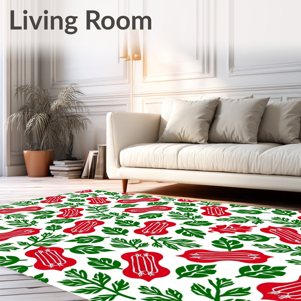Red Elongated Floral Pattern Rug
