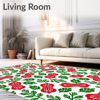 Red Elongated Floral Pattern Rug