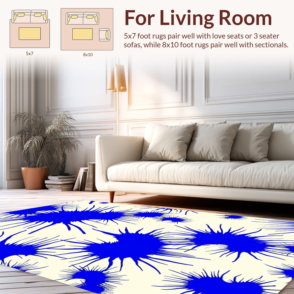 Splatter Print Abstract Blue Rug
