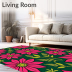Vibrant Pink Floral Garden Green Rug