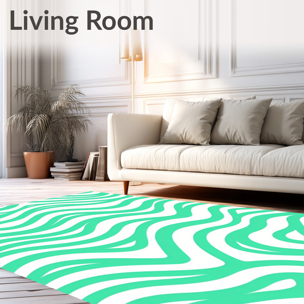 Curved Aqua Wave Pattern Rug
