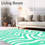 Curved Aqua Wave Pattern Rug