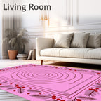 Pink Swirl Botanical Border Design Rug