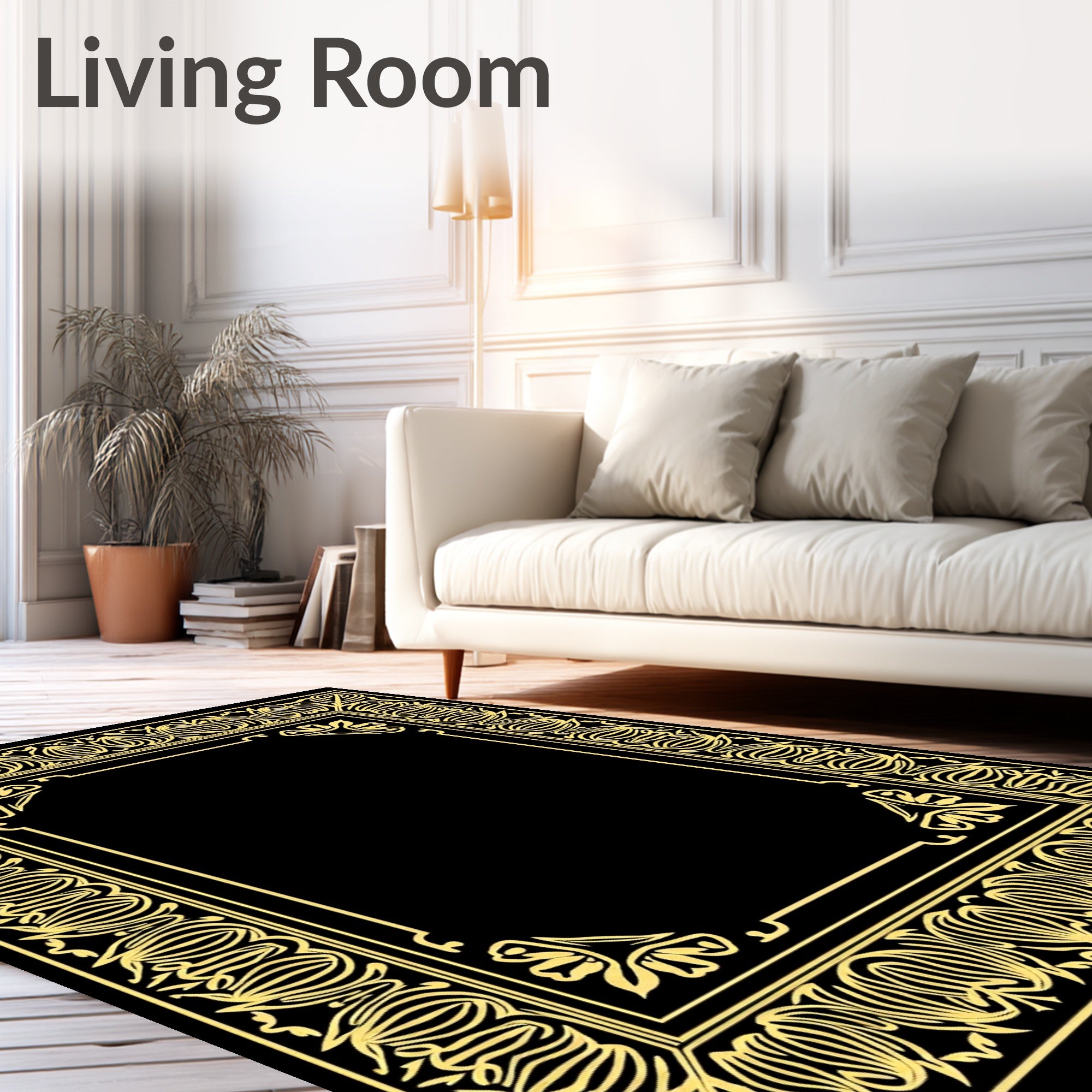 Golden Floral Art Nouveau Border Rug